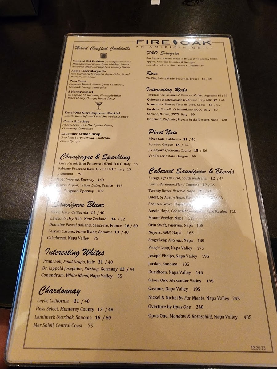 Fire and Oak Menu - Image 3